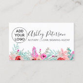 Carte De Visite Logo noir Bouquet d'aquarelle couleur rose menthe (Devant)