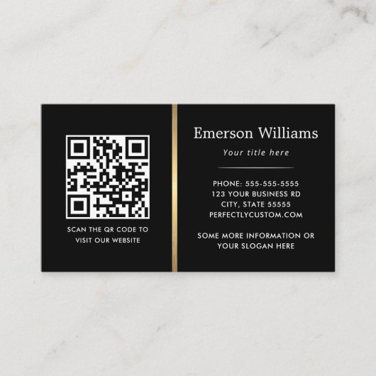 Carte De Visite Logo noir élégant QR code golden gradient diviseur (Devant)