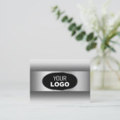 Carte De Visite Logo noir et blanc Dégradé Argent Oval Frame (Debout devant)