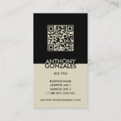Carte De Visite Logo noir minimal à deux tons élégant Code QR (Dos)