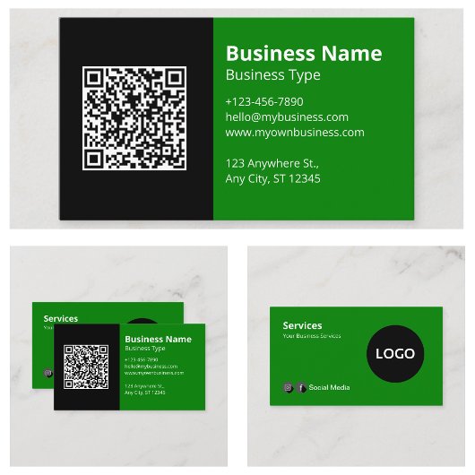 Carte De Visite Logo noir vert Code QR