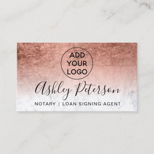 Carte De Visite Logo notaire typographie marbre rose feuille d'or (Devant)