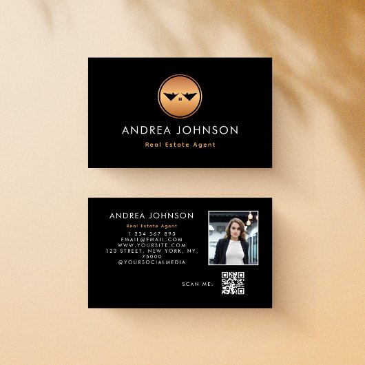 Carte De Visite Logo Or Agent Immobilier Photo Qr Code Social
