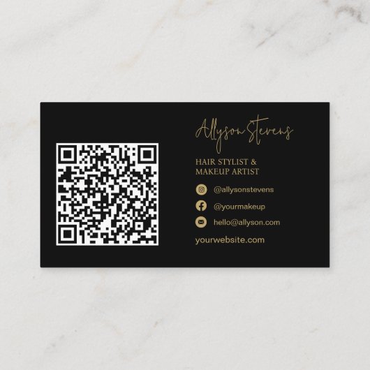 Carte De Visite Logo or initiales maquillage cheveux code qr (Dos)