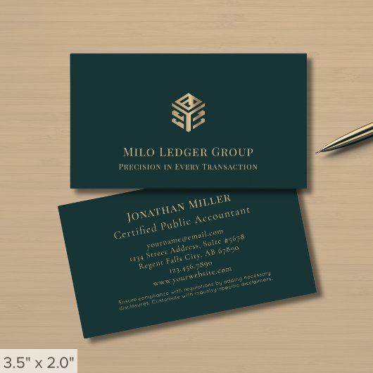 Carte De Visite Logo Or Professionnel Vert Foncé Or