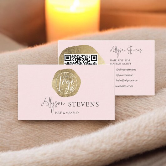 Carte De Visite Logo or rose cheveux maquillage code qr