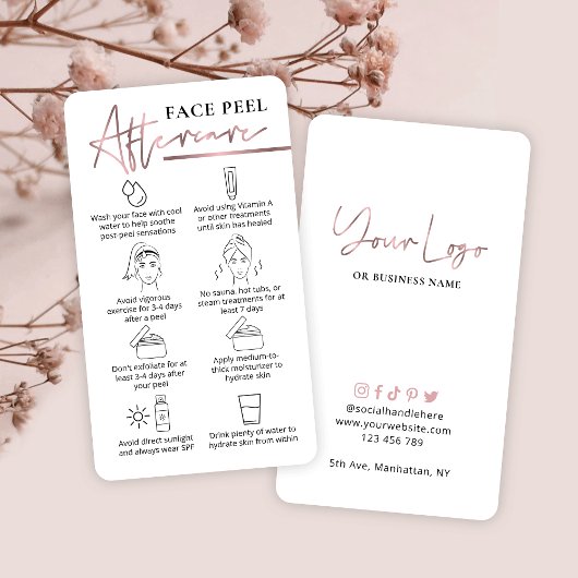 Carte De Visite Logo or rose Chimique Visage Peel Aftercare