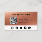 Carte De Visite Logo or rose Code QR Médias sociaux (Dos)