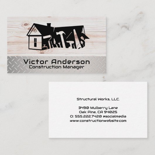 Carte De Visite Logo Outils Construction Builder | Rénovation (Devant / Derrière)