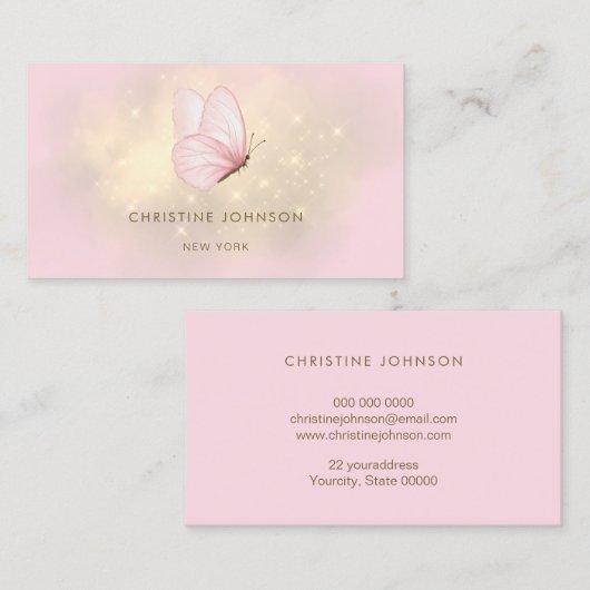 Carte De Visite logo papillon aquarelle rose (Devant / Derrière)