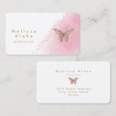 Carte De Visite logo papillon aquarelle rose (Devant / Derrière)
