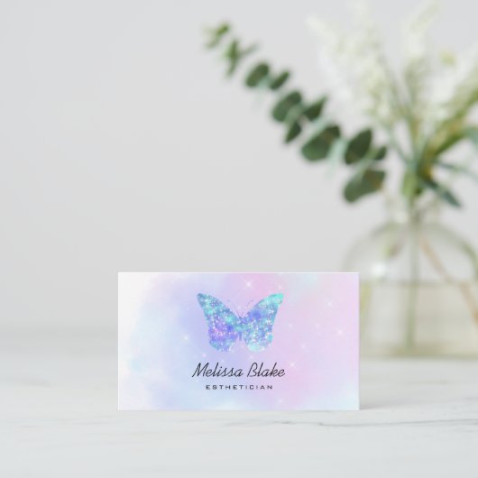 Carte De Visite logo papillon bleu (Debout devant)