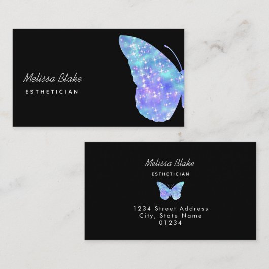 Carte De Visite logo papillon bleu sur noir (Devant / Derrière)