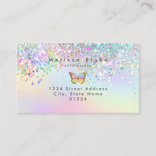 Carte De Visite logo papillon parties scintillant faux pastel (Dos)
