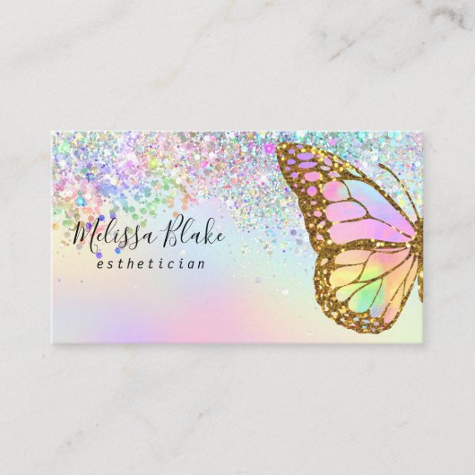 Carte De Visite logo papillon parties scintillant faux pastel (Devant)