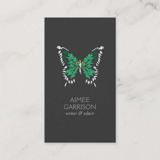 Carte De Visite Logo Papillon peint en vert sur gris foncé vertica (Devant)