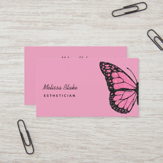 Carte De Visite logo papillon rose (Devant/Arrière en situation)