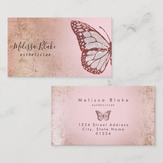 Carte De Visite logo papillon rose (Devant / Derrière)