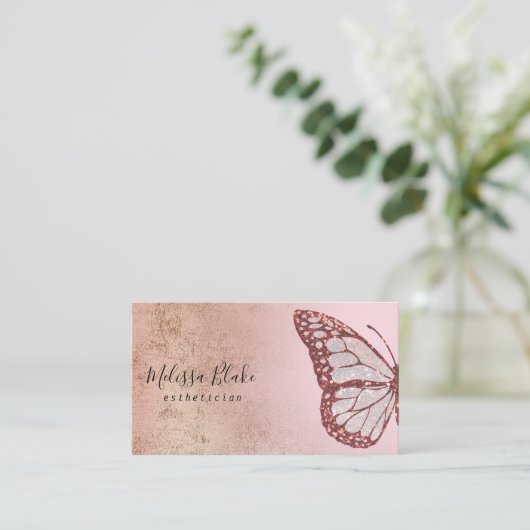 Carte De Visite logo papillon rose (Debout devant)
