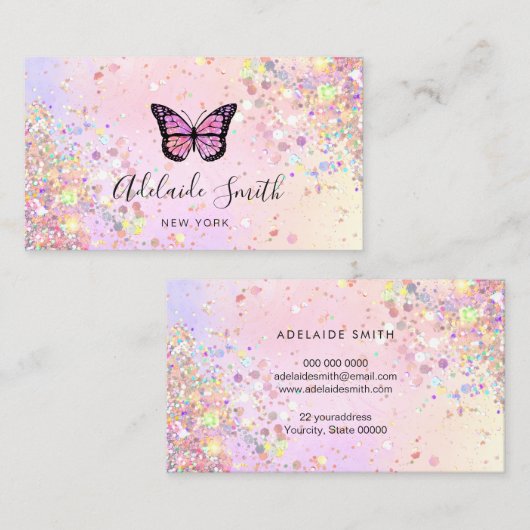 Carte De Visite logo papillon simulé parties scintillant à collant (Devant / Derrière)