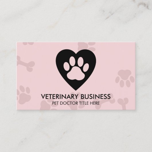 Carte De Visite Logo Paw dans le coeur Service de salon pour anima (Devant)