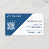 Carte De Visite Logo personnalisable QR Code bleu blanc géométriqu (Dos)