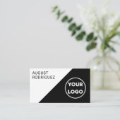 Carte De Visite Logo personnalisable QR Code noir blanc géométriqu (Debout devant)