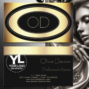 Carte De Visite Logo personnalisé Arrière et Cercles d'or Élégant 