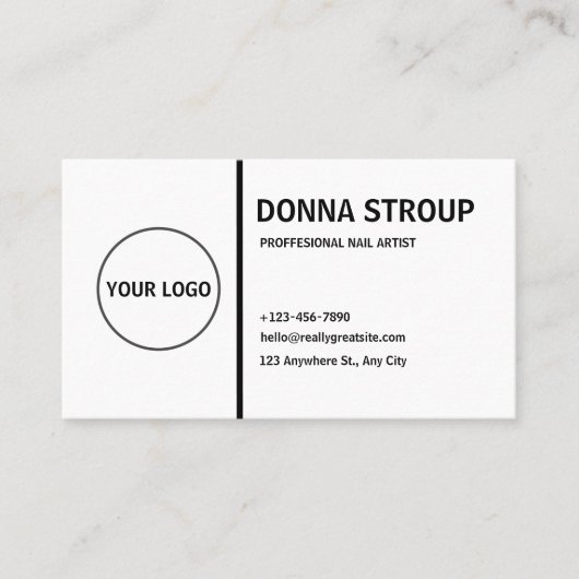 Carte De Visite Logo personnalisé Blanc noir moderne (Devant)