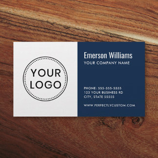 Carte De Visite Logo personnalisé bleu foncé blanc moderne minimal