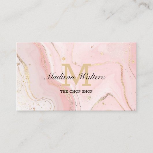 Carte De Visite Logo personnalisé Blush Pink Code QR Agate Monogra (Devant)