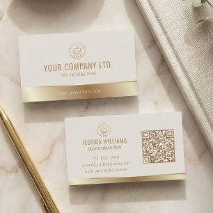 Carte De Visite Logo personnalisé Code QR Or Beige Élégant