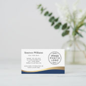 Carte De Visite Logo personnalisé couleur bleu foncé (Debout devant)