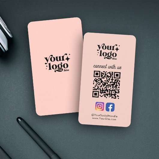 Carte De Visite Logo personnalisé des médias sociaux QR Code Peach