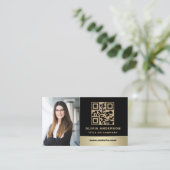 Carte De Visite Logo personnalisé Elegant Black Gold QR Code Photo (Debout devant)