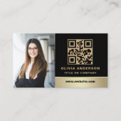 Carte De Visite Logo personnalisé Elegant Black Gold QR Code Photo (Devant)