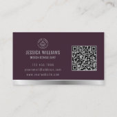 Carte De Visite Logo personnalisé Elegant Burgundy Silver QR Code (Dos)