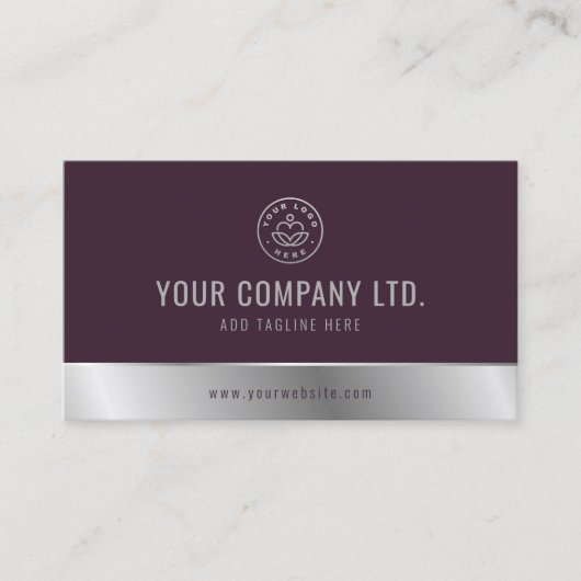 Carte De Visite Logo personnalisé Elegant Burgundy Silver QR Code (Devant)
