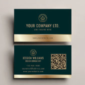 Carte De Visite Logo personnalisé Elegant Green Gold QR Code