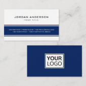 Carte De Visite Logo personnalisé en bleu foncé et blanc (Devant / Derrière)