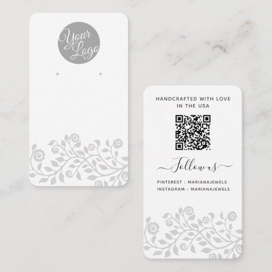 Carte De Visite Logo personnalisé et code QR Boucles blanches Cart (Devant / Derrière)