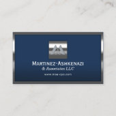 Carte De Visite Logo Personnalisé Marine Blue Modern Metal Frame (Devant)