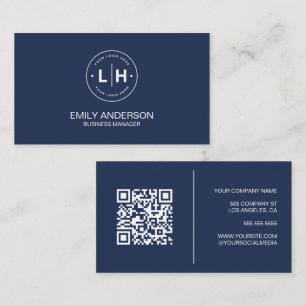Carte De Visite Logo personnalisé minimaliste moderne QR bleu mari