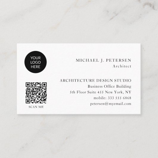Carte De Visite Logo personnalisé minimum simple QR Code (Devant)