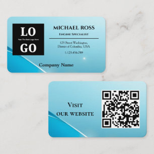 Carte De Visite Logo personnalisé moderne bleu nacré et code QR
