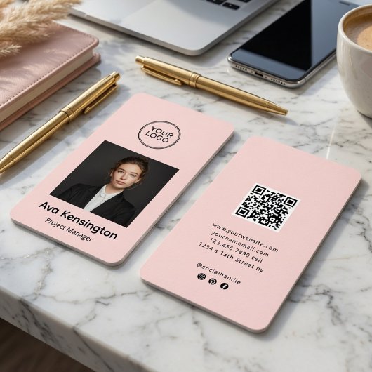 Carte De Visite Logo personnalisé moderne code QR rose