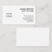 Carte De Visite Logo personnalisé moderne Professionnel blanc (Devant / Derrière)