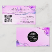 Carte De Visite Logo personnalisé moderne violet QR Code Agate Mon (Devant / Derrière)