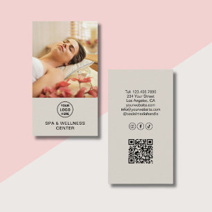 Carte De Visite Logo personnalisé Photo QR Centre de bien-être Spa