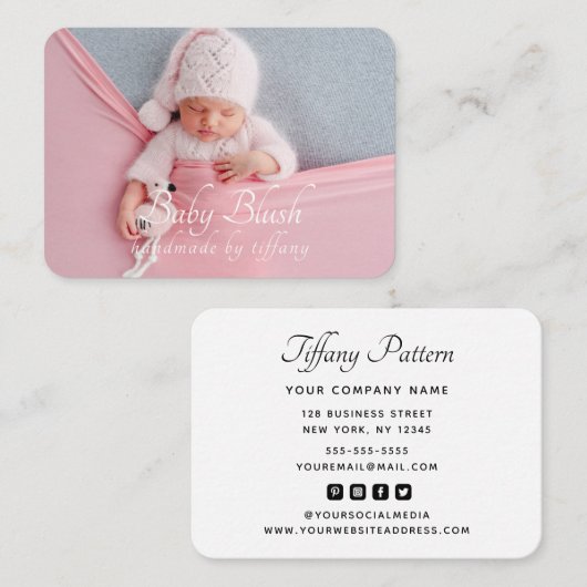 Carte De Visite Logo Personnalisé Photo Script Moderne Social Medi (Devant / Derrière)